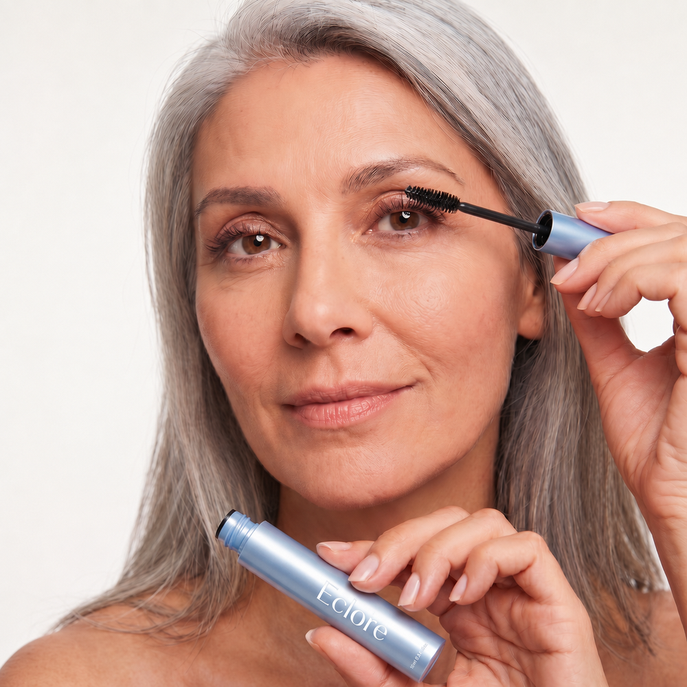 Femme appliquant le mascara